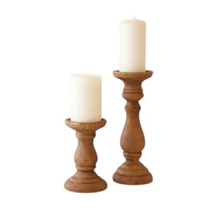 Ensemble de 2 bougeoirs en bois, finition blanchie vieillie, porte-bougie pilier, bougeoir d'église en bois, Noël - Product Image 5