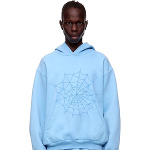 Sudadera con Capucha Extra Grande para Hombre, Color Azul Claro, con Estampado de Telaraña, Informal, de Algodón, Felpa Francesa, para Otoño - Product Image 1