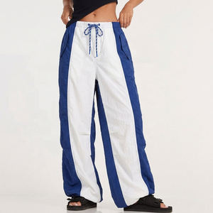 Pantalones Anchos de Mujer Azules y Blancos, Estilo Cortavientos, Cintura Elástica con Cordón, Casuales, Transpirables, Ligeros, para Verano - Product Image 1