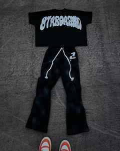 Conjuntos de Chándal de Algodón Estampado de Invierno OEM para Hombre, Sudadera con Capucha y Pantalones Acampanados de Dos Piezas - Product Image 2