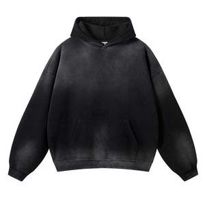 Custom <b>Men's</b> Vintage Distressed Acid Wash Hoodie 450gsm French Terry Embroidered Streetwear Winter Black Blank Hoodie - Product Image 1