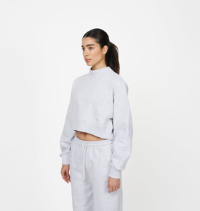 Sweat-shirt court gris clair pour femme, col montant, manches longues, tricoté, couleur unie, décontracté, pour l'automne - Product Image 6