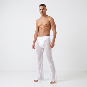 Pantalon transparent à taille haute élastique pour homme, idéal pour l'été, la plage, ou comme legging sexy en maille transparente pour la soirée. - Product Image 1