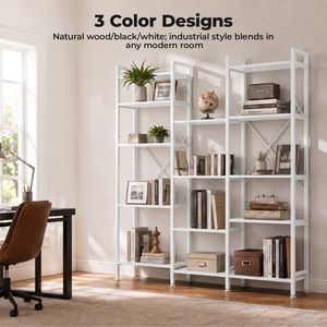Three Column Four Layer Bookshelf Wide Modern Bookcase with 11 <b>Adjustable</b> Open <b>Shelves</b> Metal Frame - Product Image 4