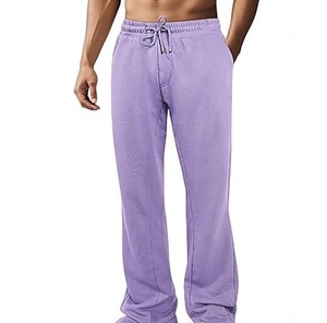 Pantalones de chándal rectos de lana para hombre, con cintura elástica y cordón, de tiro medio, transpirables, de peso medio, para otoño, con bolsillos laterales - Product Image 1