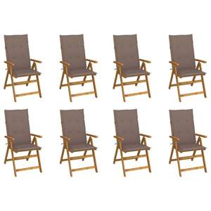 Chaises de patio pliantes 8 pièces avec coussins Ensemble de meubles en bois d'acacia massif - Product Image 1