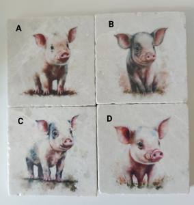 Rustic Farmhouse Marble Coasters Piglet Tumbled Stone Drink Coaster Set - Product Image 2