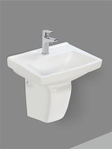 Lavabo de Pared con Pedestal Parcial Dell, Lavabo Cuadrado de Cerámica para Baño, Blanco Brillante, Diseño que Ahorra Espacio - Product Image 2