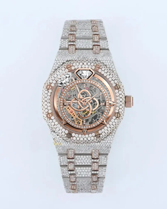 Reloj de Lujo para Hombre, Esqueleto, con Moissanita, Bisel de Diamantes en Oro Rosa y Plata, Mecánico Automático, Estilo Hip Hop - Product Image 1