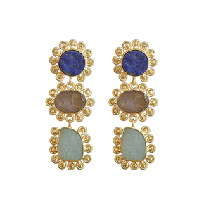 Pendientes de Piedras Múltiples de Lapislázuli y Cuarzo Ahumado Chapados en Oro, Joyería Semipreciosa de Boutique para Mujer - Product Image 1