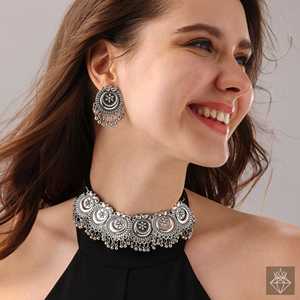 ชุดสร้อยคอทรงสุริยุปราคาแนวชนเผ่าพร้อมต่างหูคอลเลกชันเครื่องประดับแฟชั่นแนวชนยุคดวงจันทร์โบราณของปราโอ - Product Image 3