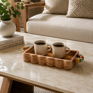 Premium Acacia Wood Decorative Serving <b>Tray</b> with Polyester Wrapped Handles | Handmade Snack Serving <b>Tray</b> for Home And Restaurant - Product Image 3