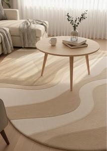 Luxury Modern Wool Anti-Slip Medium Pile Tufted Regular Area Rug Cream Beige Tan Abstract Wave Shaped Living Room Bedroom - Product Image 3