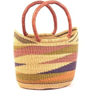 Sac de plage d'été tendance et élégant en jonc de mer tressé, avec poignée en cuir et queue d'hirondelle, motif vagues pastel, populaire et mignon - Product Image 2