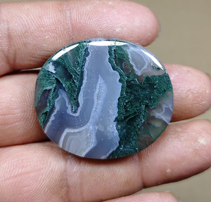 Tranche de pierre précieuse polie en agate mousse naturelle ronde, vert, gris, blanc, pour la fabrication de bijoux - Product Image 2