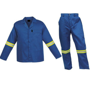 Conjunto de Uniforme de Trabajo Transpirable de Algodón Reflectante de Alta Visibilidad Azul, Chaqueta de Manga Larga y Pantalones, 2 Piezas - Product Image 1