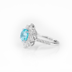 Bague Fleur Halo en Argent Sterling 925 avec Topaze Bleue Céleste pour Femme, Pierre Précieuse Ronde Taillée, Bijou Fin et Élégant, Cadeau pour Elle - Product Image 5