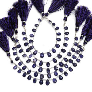 ลูกปัดทรงลูกแพร์ iolite เหลี่ยมเพชรพลอยธรรมชาติสูง6นิ้วสายอัญมณีสีฟ้าสำหรับทำเครื่องประดับทำด้วยมือขนาด8x6 10x7มม. - Product Image 1