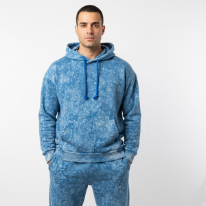 Conjunto de Sudadera con Capucha y Pantalones Jogger para Hombre, Lavado Ácido, Azul Sólido, Teñido por Inmersión, Casual, Largo, 100% Algodón, Transpirable, Ropa de Invierno - Product Image 4