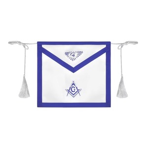 Delantal de Maestro Masón de la Logia Azul con Bordes Azules y Borlas Blancas, Cordones y Compás Bordado a Máquina MAP-0120 - Product Image 1