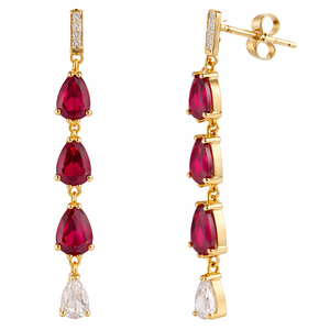 Pendientes Colgantes de Plata de Ley Chapados en Oro de 18K con Rubí Corte Pera y Acento de Diamantes, Joyería para Oreja para Regalo de Boda o Fiesta - Product Image 1
