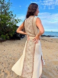 Vestido estilo boho con lazo para mujer, hecho de algodón orgánico con diseño estampado a mano, corte holgado. - Product Image 1