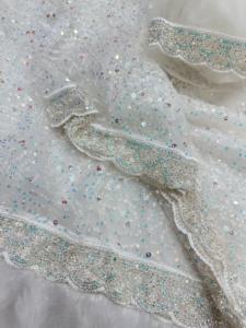 Sari indien d'été en tulle doux, magnifiquement brodé de perles et de sequins, idéal pour mariages et fêtes - Product Image 2