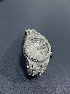 Reloj cronógrafo unisex de lujo de acero inoxidable con diamantes incrustados, esfera analógica, caja redonda de 41 mm, cierre desplegable, movimiento de cuarzo. - Product Image 1