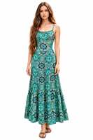 Robe longue bohème paisley tissée écologique pour femme, dos nu, bretelles croisées, idéale pour l'été et les vacances à la plage (vente en gros)