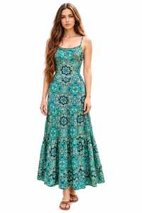Robe longue bohème paisley pour femme, dos nu, bretelles croisées, idéale pour l'été et les vacances à la plage - Product Image 2