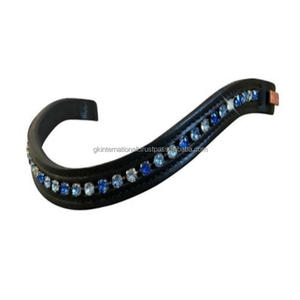 Nueva banda de ceja de caballo de cuero acolchado de canal vacío hecha a medida con incrustaciones de cristales redondos de marca diamante Bling cadena ceja banda - Product Image 5