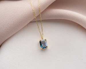 Blue Tanzanite Vintage Necklace Pendant Tai Silver 14K Gold Plated Lab Created Oval Gemstone for Women - Product Image 6