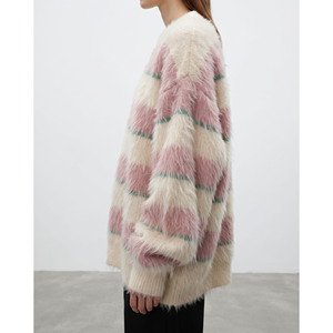 Nouveau Pull en Mohair Tricoté pour Femme Automne Hiver, Rayures Personnalisées, Col Rond Ample, Chandail en Mohair pour Dames - Product Image 4