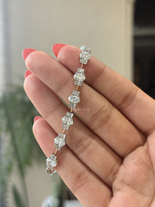 Luxury Women Gold <b>Bracelet</b> With Oval Baguette Lab Grown Diamonds 6.95 Ct Halo Link Design Wedding Anniversary 14K Gold - Product Image 3