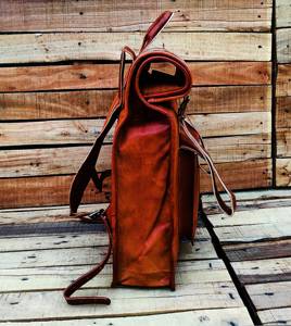 Durable Leather <b>Roll</b> Top <b>Backpack</b> Genuine Cowhide Travel Bag Mens Vintage Rucksack for Rugged Adventures LTBP-0045 - Product Image 2
