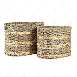 SWIRLED BELT Eco-Friendly Seagrass & Hyacinth Multifunctional Storage Basket Laundry <b>Hamper</b> - Product Image 3