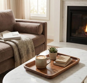 ถาดเสิร์ฟไม้เนื้อแข็งทำมือ คุณภาพระดับเชิงพาณิชย์ ดีไซน์ทันสมัยเรียบง่าย ถาดอเนกประสงค์สำหรับบริการอาหาร - Product Image 3