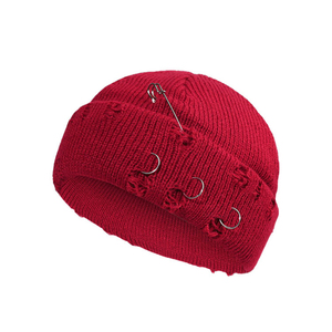 Bonnet tricoté unisexe avec rivets métalliques et épingles, style punk, casquette d'hiver noire unie, 56-58 cm, décontracté pour adultes - Product Image 4
