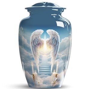 <b>Angel</b> <b>Wings</b> Stairway to Heaven Cremation Urn Adult Human Ashes 200 Cu In <b>Large</b> Funeral Memorial Aluminium Urn - Product Image 1