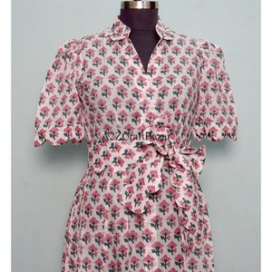 Robe Kangourou Moderne et Élégante pour Femme, Nouveau Design, Manches Courtes, Col en V, 100% Coton, Imprimé Floral, Respirante, Boutonnée, Idéale pour le Bureau - Product Image 4