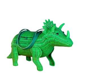 Green Woven Triceratops Animal Shape Storage Basket Handmade Plant Fiber Reusable Decorative Organizer <b>Bag</b> - Product Image 3