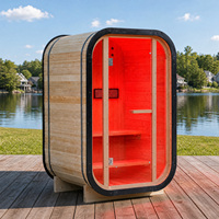 Rumah Sauna Luar Ruangan Red Cedar, Sauna Uap Persegi untuk 1 Orang, Pembakaran Kayu Hitam, Taman, dengan Terapi Cahaya Merah Opsional, Smart WiFi