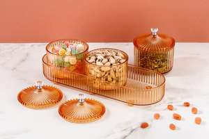 Boîte de rangement transparente en verre pour snacks avec poignées en cristal et 3 bocaux amovibles pour fruits secs, bonbons, noix, cadeaux de mariage ou de fête - Product Image 4