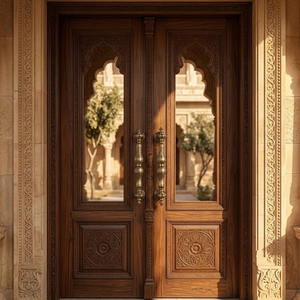 Poignée de porte en laiton massif CREST REGALIS, finition or antique |   Entrée principale d'hôtel en bois, design moderne, durable, pour extérieur - Product Image 4