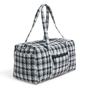 Quilted Checkered Duffel Bag <b>Large</b> Capacity Zipper Closure Travel Weekender Bag Polyester Material - Product Image 1