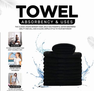 Toalla de Baño de Lujo para Hotel, Negra, de Algodón, Gruesa, Afelpada, Premium, Absorbente, de 580 GSM, Estilo Spa - Product Image 1