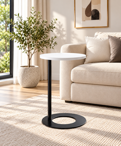 Mesa Auxiliar Redonda Moderna y Minimalista con Tapa de Madera de Arce y Base de Metal Negro, Muebles Ecológicos para Sala de Estar y Dormitorio - Product Image 4