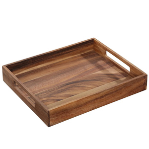 Bandeja Decorativa de Madera de Teca Sólida con Acabado Elegante y Diseño Rústico, con Asa, para Servir Té, Bocadillos, Desayuno, Uso en el Hogar, Cocina, Mesa de Centro - Product Image 1