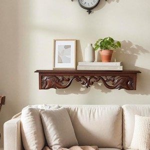 Étagère murale en bois de manguier avec incrustation en bois d'ébène |   Étagères en bois artisanales en gros - Product Image 2