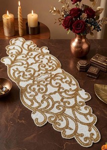 Camino de Mesa Hecho a Mano con Cuentas y Bordado Floral, de Lujo, para Mesa de Comedor, Poliéster/Algodón (13x36), para Uso en Hoteles y Hogares - Product Image 1